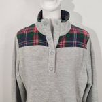 Crown & Ivy Gray Tartan Plaid Fleece Pullover Size Large Plaid Preppy Pullover Photo 1