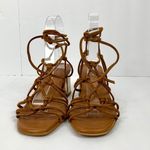 Topshop Suede Lace Wrap Gold Block Heel Sandal Photo 1