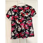 Koi Floral Print Scrub Top, Size Small Black Photo 2