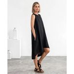 Magic  LINEN Black Linen Asymmetrical Flowy Light‎ Dress Royal Toscana Size Small Photo 1