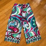 ZARA satin effect multicoloured paisley cropped culottes high waist pants Sz L Photo 2