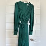 Mac Duggal Deep Emerald Green Split Bishop Sleeve Slit V-Neck Maxi Dress NWT 2 Photo 4