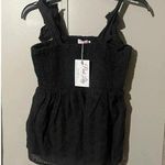 Pink Lily  Black Eyelet Tie Tank Top Photo 0