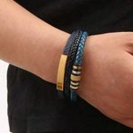 Men Stainless Steel Three-Layer Braided Leather Cord Punk Bracelet Photo 1
