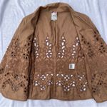 Vintage Yoana Baraschi Tan Linen Bohemian Floral lace Cut Out Blazer Jacket 10 Brown Photo 7