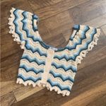 ZARA  Crochet Top S $78 boho blue cream printed fall boho casual  cowgirl crop Photo 1