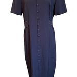 Miss Dorby Vintage Navy Blue White Polka Dot Classy Formal Button Up Midi Dress Size 12 Photo 1