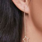 Anthropologie Gold Silver Rhinestone Star Threader Drop Earrings Photo 0