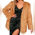 Simplee Apparel  Women's Long Sleeve Fluffy Faux Fur Coat Medium Khaki Photo 5