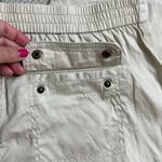 Chico's cropped cargo linen blend side neutral stripe pants, size 12 petite Photo 13