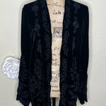 Johnny Was NTM:  Black Velvet Embroidered Floral Open Front Cardigan Size M Photo 0