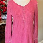 Seven7 Henley Waffle Shirt Vintage Washed Out Pink Berry Comfy Womens Top Medium New Photo 0