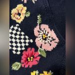 Vintage Floral hand Embroidered Knit Sweater Navy‎ V Photo 10