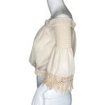 Revamped  Shirt Womens XS Beige Bell Sleeve Lace Off The Shoulder Crop Neutral‎ Photo 2