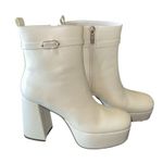 Guess NEW   Ivory  Platform Cushioned Logo Square Toe Block Heel Zip Boot Photo 3