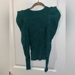 EXPRESS  NWT Stretch Ribbed Emerald Green Sz XXS V-Neck Long Puff Sleeve Sweater Photo 5
