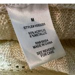 Kathy Ireland Cardigan Beige Open Knit Fringe Hem Metallic Gold Threads Med. NEW Photo 3