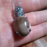 Venus Jasper and Sky Blue Topaz Stainless Steel Pendant Necklace Photo 6