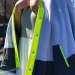 Handmade Grey Cape Colorblocking with Neon Trim | Snap Closure and Pocket Poncho Photo 1