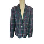 Tommy Hilfiger Women Green Plaid Single-Button Blazer Sz 12 Photo 1