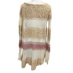 Free People  Linen Blend Open Knit Colorblock Stripe Raw Hem Sweater size Large Photo 3