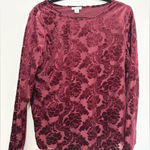 Sundance  MAROON Top Long Sleeve Velvet FLORAL Delicate Senses Shirt Size xl Photo 0