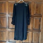 Natori Vintage  Silky Satin Maxi Night Gown Size Small Black Sheer Lace Slevves Photo 3
