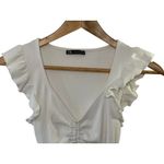 ZARA  White Ruffled Cap Sleeve Ribbed Cropped Top Women's Size Small Photo 1