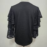Anthropologie Pleione Black Tiered Lace Sleeve Crewneck Sweatshirt Size Small Photo 5