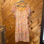 Marissa Olivia bright orange & pink floral vneck ruffle sleeve dress Size L Photo 1