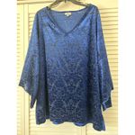 Avenue Royal Blue Burnout Velvet Floral V Neck Long Sleeve Tunic Top Plus 18 20 Photo 1