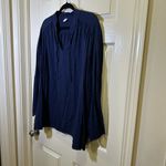 Old Navy Long Sleeve Mandarin Shirt Blouse Size XXL Tall Navy Blue Split Neck Photo 2