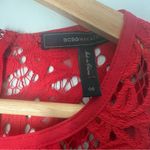 BCBGMAXAZRIA  Hanah Red Lace Overlay Scalloped Tiered Mini Dress Photo 9