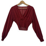 Lyaner Crop Top Sz L Red Smocked Waist Soft Femme Romantic Retro Chic Holiday Size L Photo 1