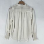 Loft  White Chiffon Polka Dot Smocked Ruffle Trim Long‎ Sleeve Blouse Peasant XS Photo 6