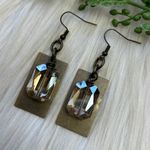 Rectangle faceted rhinestones brass tone earrings Photo 1