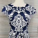 B Darlin  Fit & Flare Dress Navy/White Medallion Print Sheer Back-9/10 Photo 1