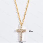 Gold Cubic Zirconia Cross Pendant Necklace for Women Photo 2