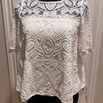 Alexis  Ivory Lace Fringe Chain Embellished Lined Swing‎ Blouse Top Size Small Photo 0