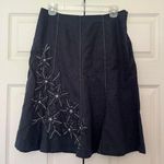 Vintage Y2K Sag Harbor Black Linen A Line Midi Skirt with Appliqué Flowers Sz 12 Photo 0