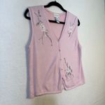 Koret Light Pink Rayon Knit Sweater Vest Ribbon Floral Embroidery Granny Small Photo 2