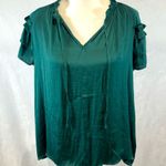 Calligraphie emerald green satin layer ruffle sleeve peasant top size large Photo 0
