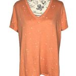 a.n.a  LARGE Orange Gold Pink Star Print Short Sleeve V-Neck Tee Shirt Top Photo 0