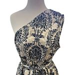 Cupshe  Asymmetrical One Shoulder Pleated Blue Damask and Cream Mini Dress Large Photo 4