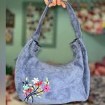 Fossil Forever By  Y2K style Blue suede shoulder bag with embroidered floral Photo 1