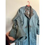 Vintage FLEET STREET Blue Button Up Gingham Accents Long Trench Rain Coat sz 12 Photo 6
