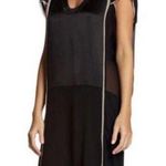 BCBG MaxAzria Runway Black Dress Blocked Shift 100% Silk Midi Size Medium Photo 0