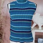Eddie Bauer Size Small S Cotton Striped Stripes Blue Turtle Neck Sleeveless Ribb Photo 0
