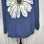 Coldwater Creek  Daisy Sweater Sz L Embroidered Daisy Flower Minimalist Blue Photo 2