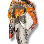 Floral Scarf Orange Gray Artsy Silky Flower Design Square 25.5" x 26" Funky Bold Photo 0